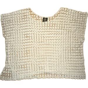 AUM Couture Handmade Crochet Mesh Blouse Cream Size L Summer Casual